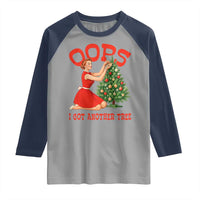 Funny Retro Christmas Pinup Girl Raglan Shirt Oops I Got Another Tree Vintage Pin Up Style Holiday Humor - Wonder Print Shop