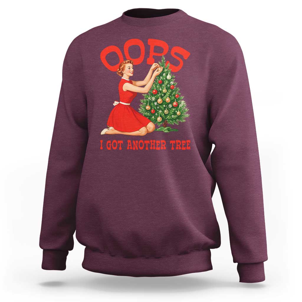 Funny Retro Christmas Pinup Girl Sweatshirt Oops I Got Another Tree Vintage Pin Up Style Holiday Humor - Wonder Print Shop