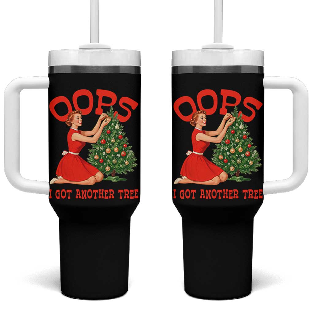 Funny Retro Christmas Pinup Girl Tumbler With Handle Oops I Got Another Tree Vintage Pin Up Style Holiday Humor - Wonder Print Shop