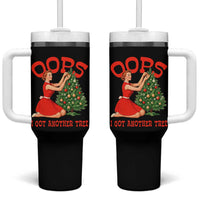 Funny Retro Christmas Pinup Girl Tumbler With Handle Oops I Got Another Tree Vintage Pin Up Style Holiday Humor - Wonder Print Shop