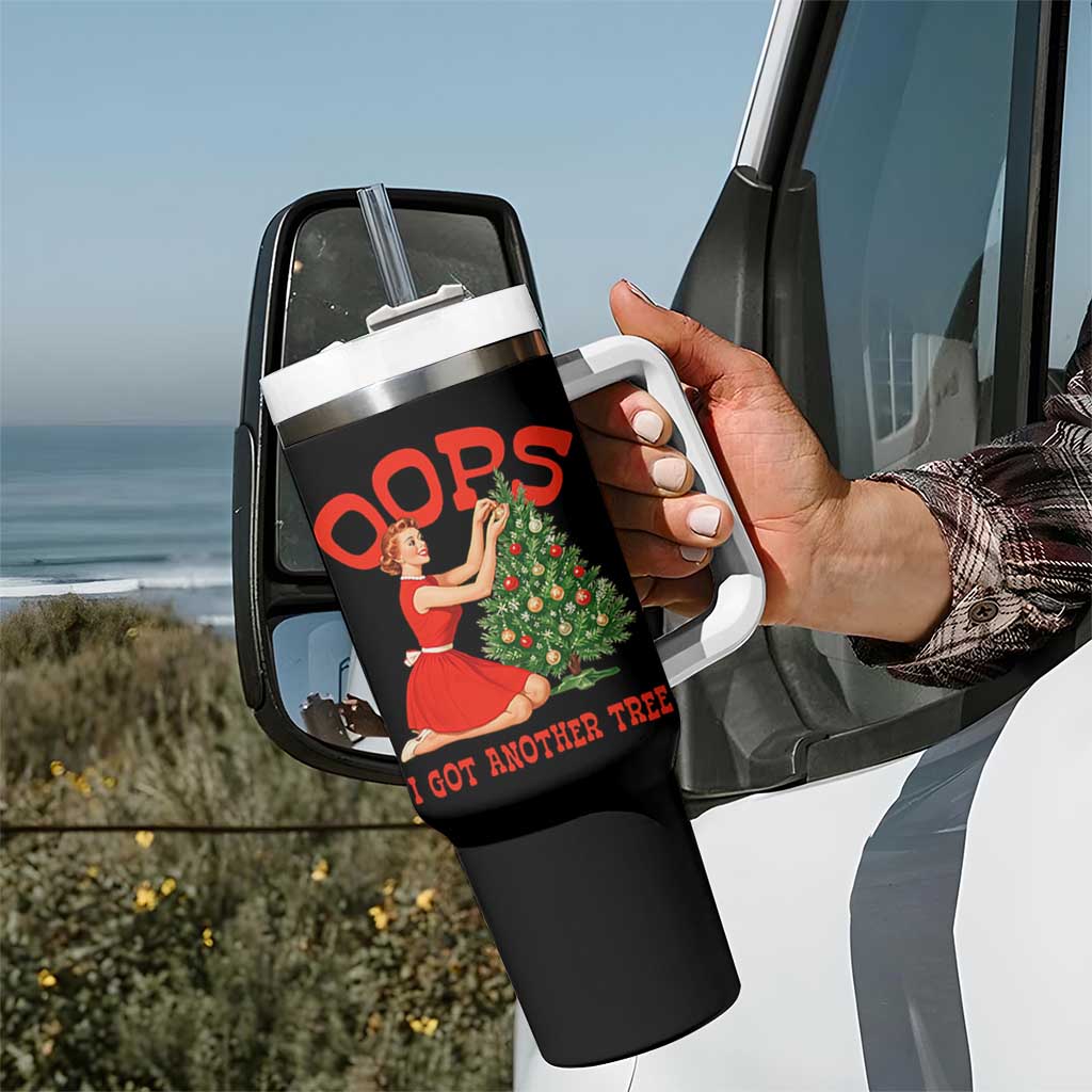 Funny Retro Christmas Pinup Girl Tumbler With Handle Oops I Got Another Tree Vintage Pin Up Style Holiday Humor - Wonder Print Shop