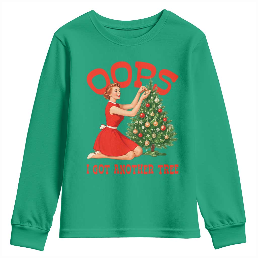 Funny Retro Christmas Pinup Girl Youth Sweatshirt Oops I Got Another Tree Vintage Pin Up Style Holiday Humor - Wonder Print Shop