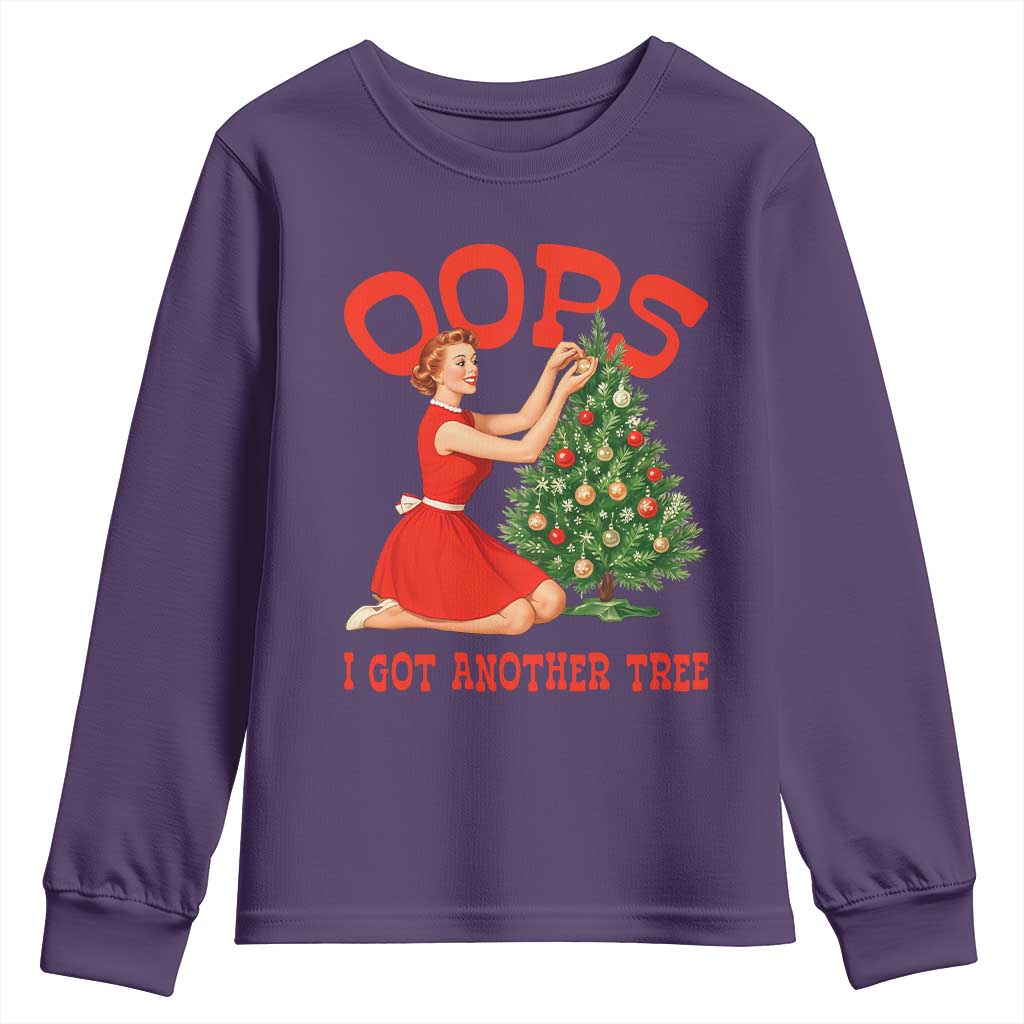 Funny Retro Christmas Pinup Girl Youth Sweatshirt Oops I Got Another Tree Vintage Pin Up Style Holiday Humor - Wonder Print Shop