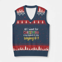 Funny Anti Six Seven Teacher Xmas V-Neck Knit Sweater Vest My Students To Stop Saying 67 Festive Lights - Wonder Print Shop