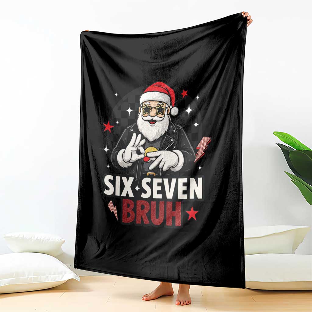Six Seven Bruh Christmas Meme Throw Blanket Cool Santa 67 Hand Sign Street Style Vibes - Wonder Print Shop