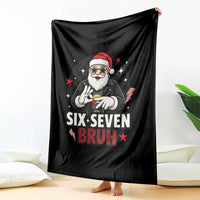 Six Seven Bruh Christmas Meme Throw Blanket Cool Santa 67 Hand Sign Street Style Vibes - Wonder Print Shop