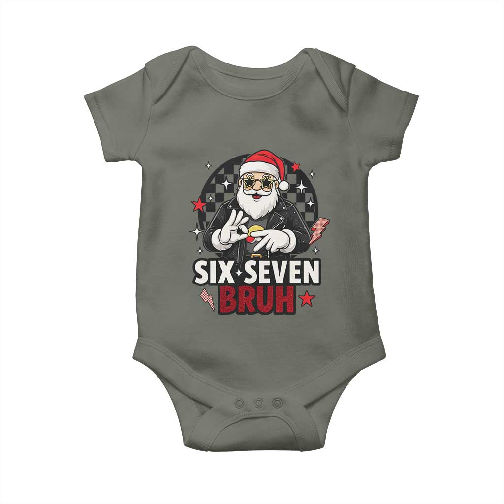Six Seven Bruh Christmas Meme Baby Onesie Cool Santa 67 Hand Sign Street Style Vibes - Wonder Print Shop