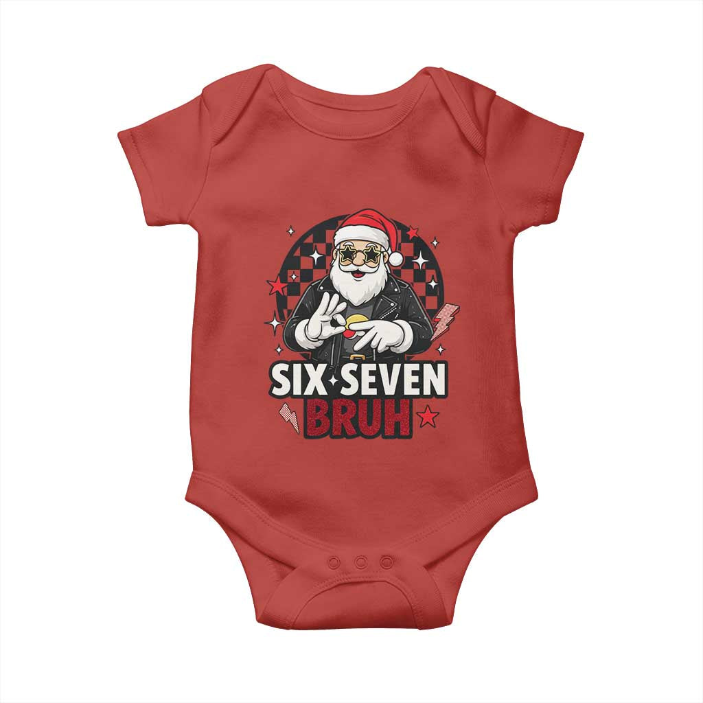 Six Seven Bruh Christmas Meme Baby Onesie Cool Santa 67 Hand Sign Street Style Vibes - Wonder Print Shop