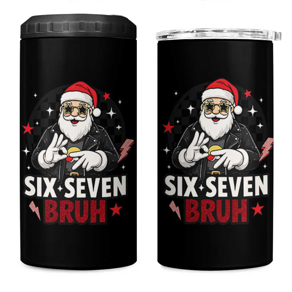 Six Seven Bruh Christmas Meme 4 in 1 Can Cooler Tumbler Cool Santa 67 Hand Sign Street Style Vibes - Wonder Print Shop