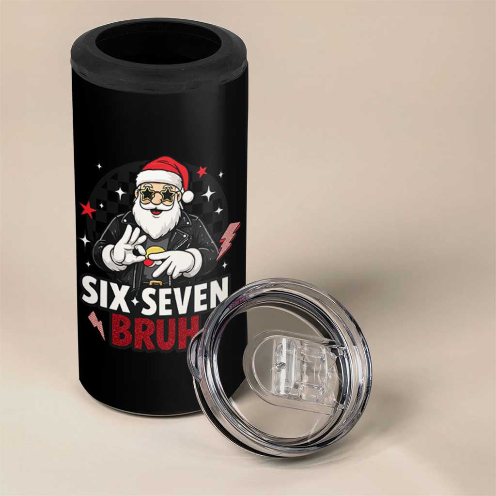 Six Seven Bruh Christmas Meme 4 in 1 Can Cooler Tumbler Cool Santa 67 Hand Sign Street Style Vibes - Wonder Print Shop