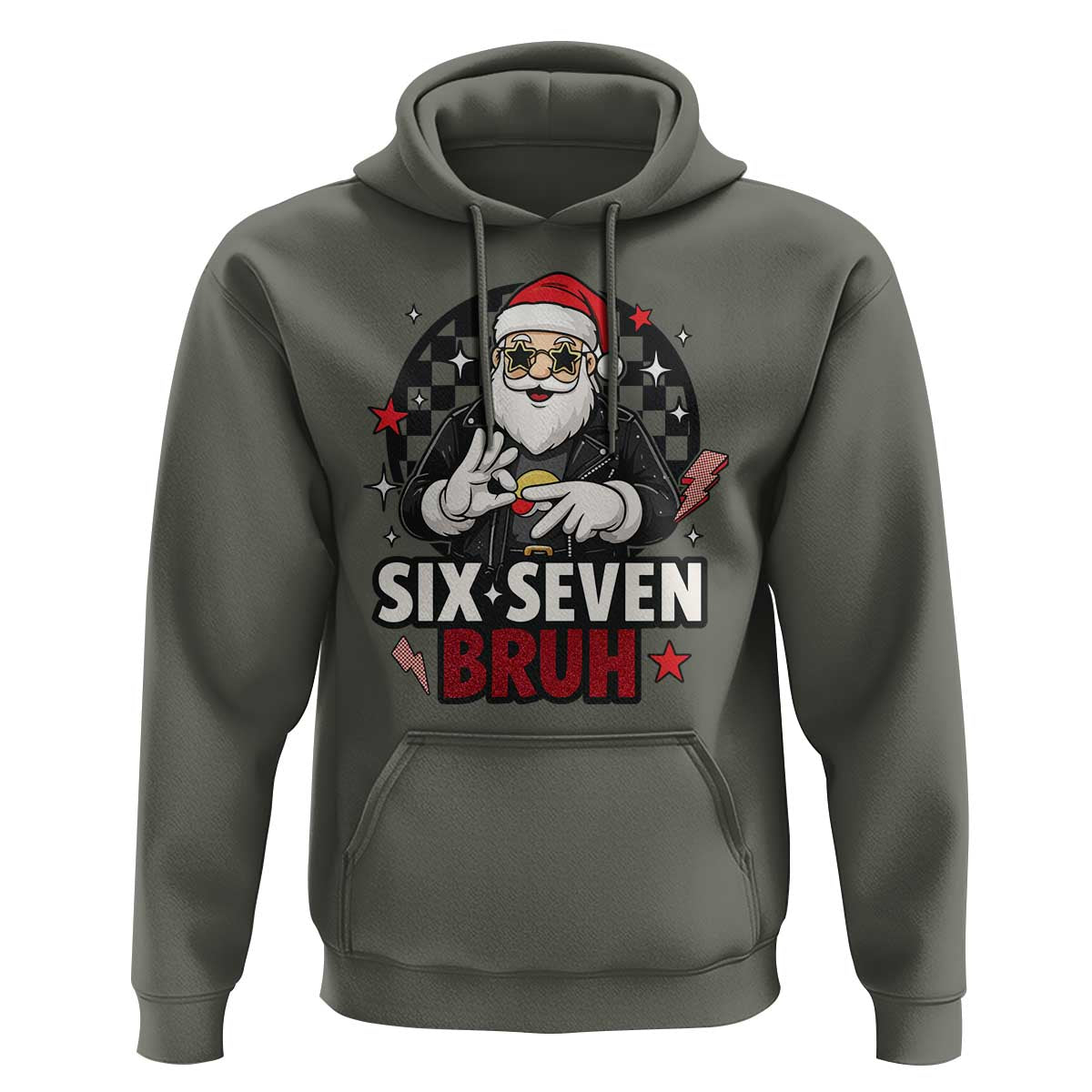 Six Seven Bruh Christmas Meme Hoodie Cool Santa 67 Hand Sign Street Style Vibes - Wonder Print Shop