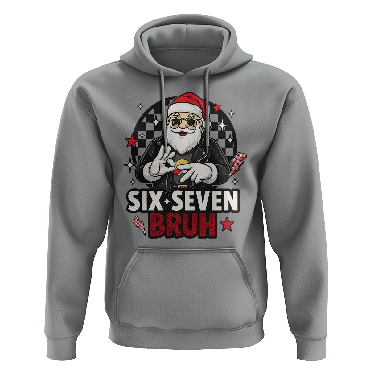 Six Seven Bruh Christmas Meme Hoodie Cool Santa 67 Hand Sign Street Style Vibes - Wonder Print Shop