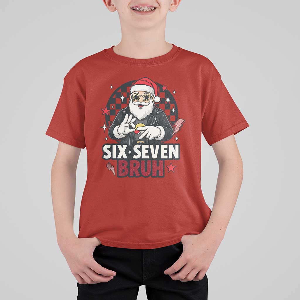 Six Seven Bruh Christmas Meme T Shirt For Kid Cool Santa 67 Hand Sign Street Style Vibes - Wonder Print Shop