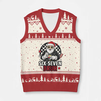 Six Seven Bruh Xmas Meme V-Neck Knit Sweater Vest Cool Santa 67 Hand Sign Street Style Vibes - Wonder Print Shop