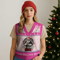 Six Seven Bruh Xmas Meme V-Neck Knit Sweater Vest Cool Santa 67 Hand Sign Street Style Vibes - Wonder Print Shop