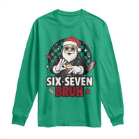 Six Seven Bruh Christmas Meme Long Sleeve Shirt Cool Santa 67 Hand Sign Street Style Vibes - Wonder Print Shop