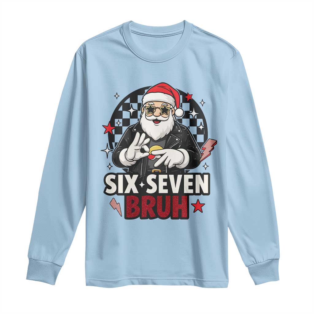 Six Seven Bruh Christmas Meme Long Sleeve Shirt Cool Santa 67 Hand Sign Street Style Vibes - Wonder Print Shop