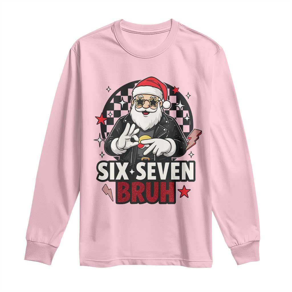 Six Seven Bruh Christmas Meme Long Sleeve Shirt Cool Santa 67 Hand Sign Street Style Vibes - Wonder Print Shop