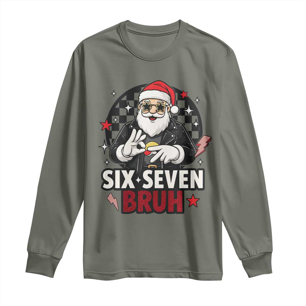 Six Seven Bruh Christmas Meme Long Sleeve Shirt Cool Santa 67 Hand Sign Street Style Vibes - Wonder Print Shop