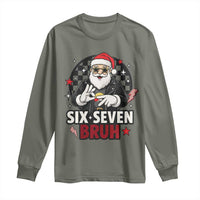 Six Seven Bruh Christmas Meme Long Sleeve Shirt Cool Santa 67 Hand Sign Street Style Vibes - Wonder Print Shop