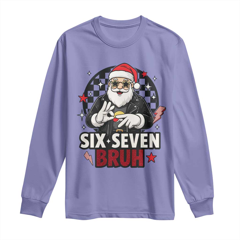 Six Seven Bruh Christmas Meme Long Sleeve Shirt Cool Santa 67 Hand Sign Street Style Vibes - Wonder Print Shop