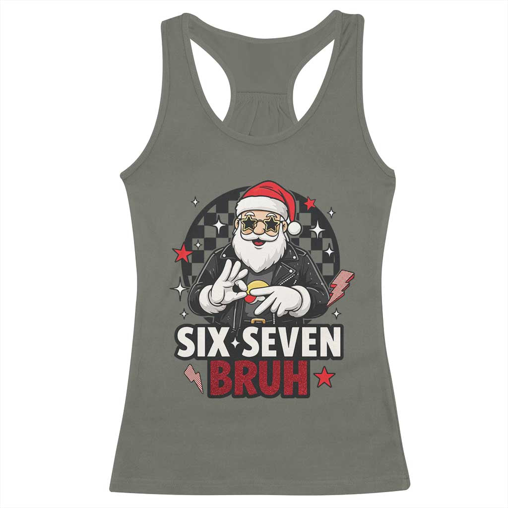 Six Seven Bruh Christmas Meme Racerback Tank Top Cool Santa 67 Hand Sign Street Style Vibes - Wonder Print Shop
