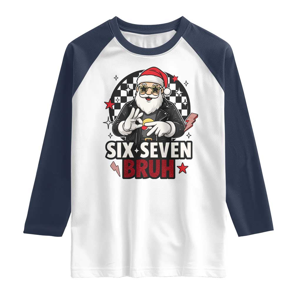 Six Seven Bruh Christmas Meme Raglan Shirt Cool Santa 67 Hand Sign Street Style Vibes - Wonder Print Shop