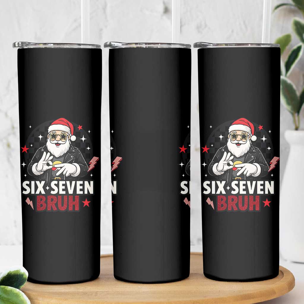 Six Seven Bruh Christmas Meme Skinny Tumbler Cool Santa 67 Hand Sign Street Style Vibes - Wonder Print Shop