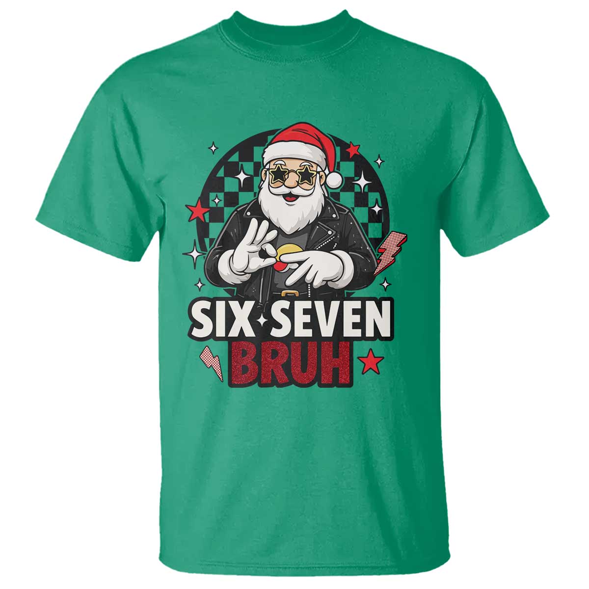 Six Seven Bruh Christmas Meme T Shirt Cool Santa 67 Hand Sign Street Style Vibes - Wonder Print Shop