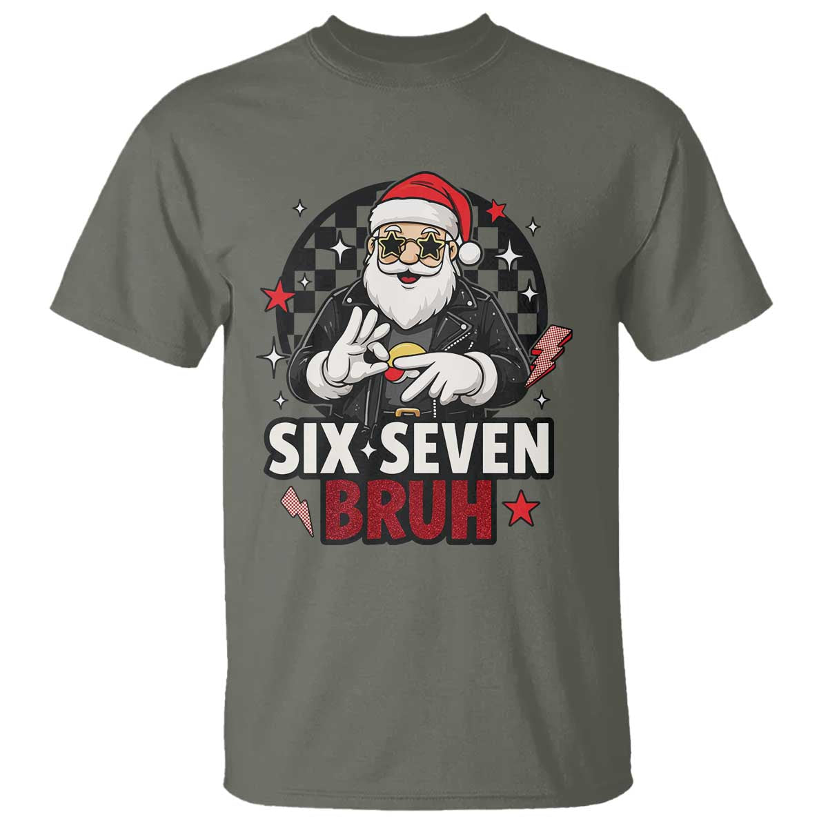 Six Seven Bruh Christmas Meme T Shirt Cool Santa 67 Hand Sign Street Style Vibes - Wonder Print Shop