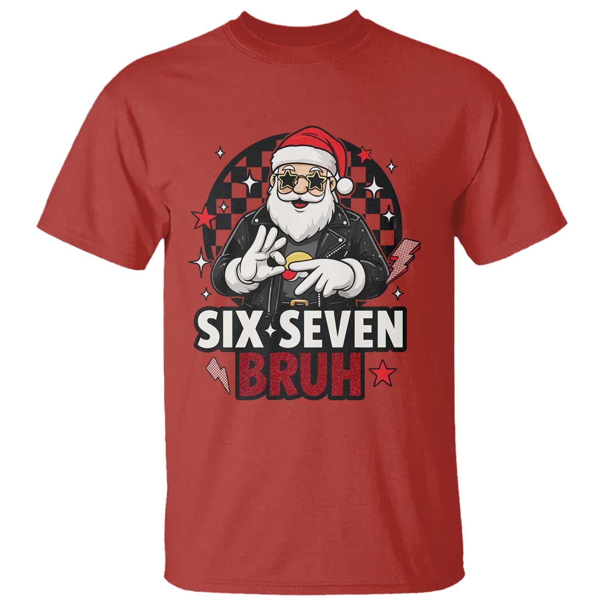 Six Seven Bruh Christmas Meme T Shirt Cool Santa 67 Hand Sign Street Style Vibes - Wonder Print Shop