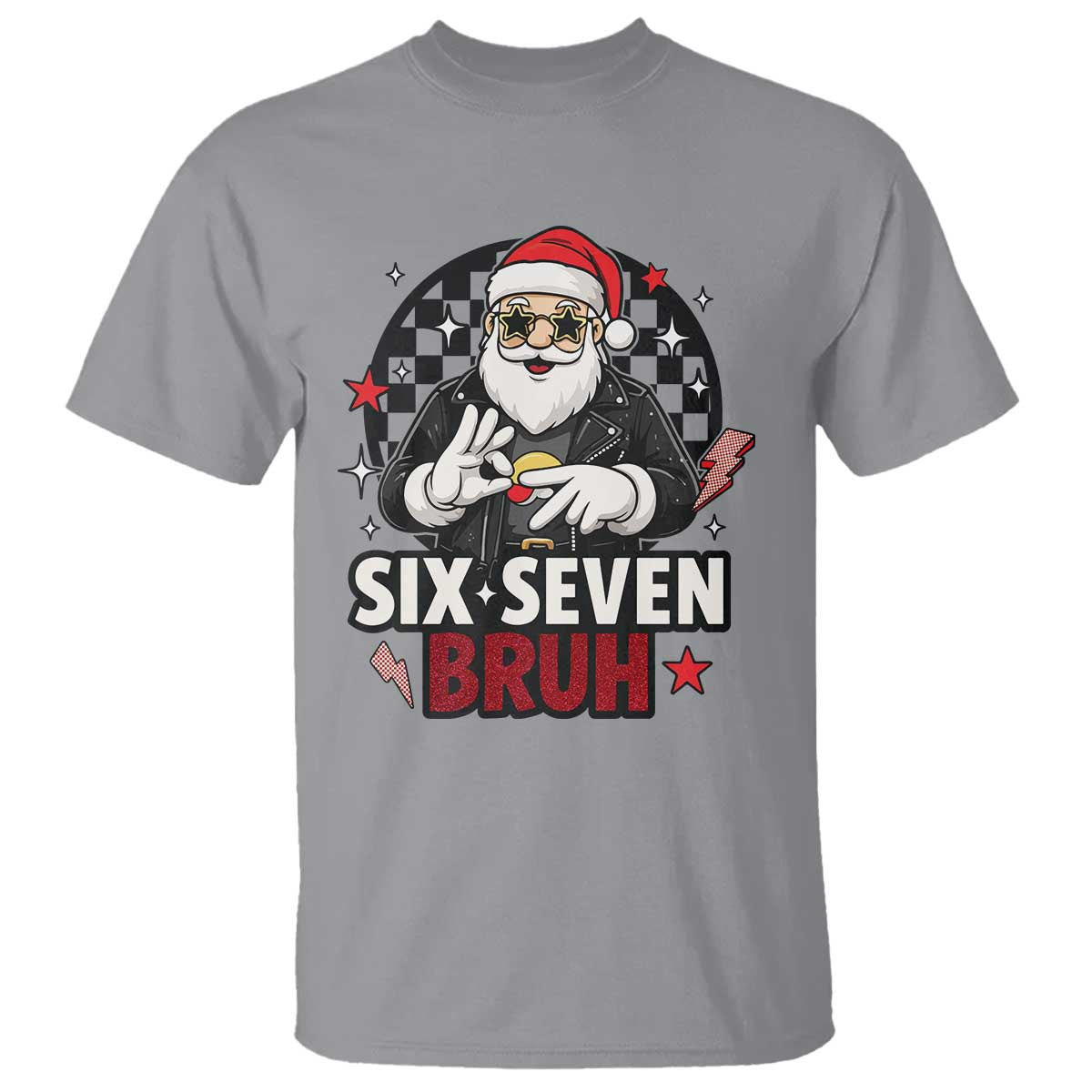 Six Seven Bruh Christmas Meme T Shirt Cool Santa 67 Hand Sign Street Style Vibes - Wonder Print Shop
