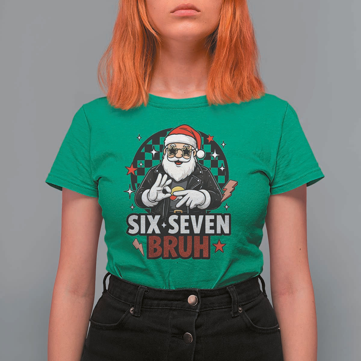 Six Seven Bruh Christmas Meme T Shirt For Women Cool Santa 67 Hand Sign Street Style Vibes - Wonder Print Shop
