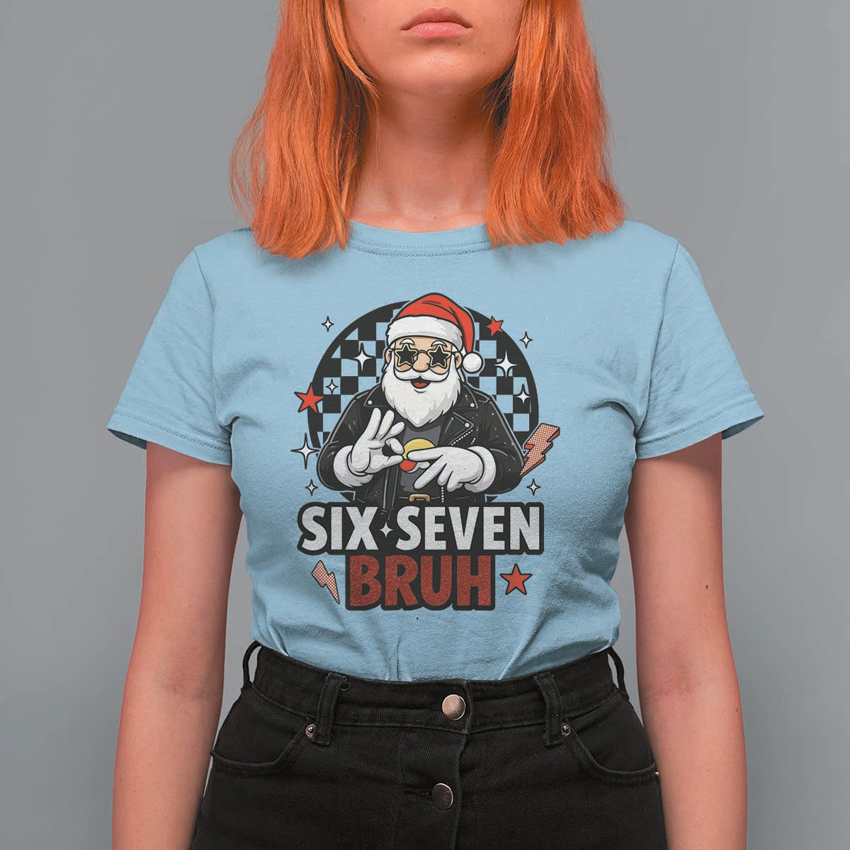 Six Seven Bruh Christmas Meme T Shirt For Women Cool Santa 67 Hand Sign Street Style Vibes - Wonder Print Shop