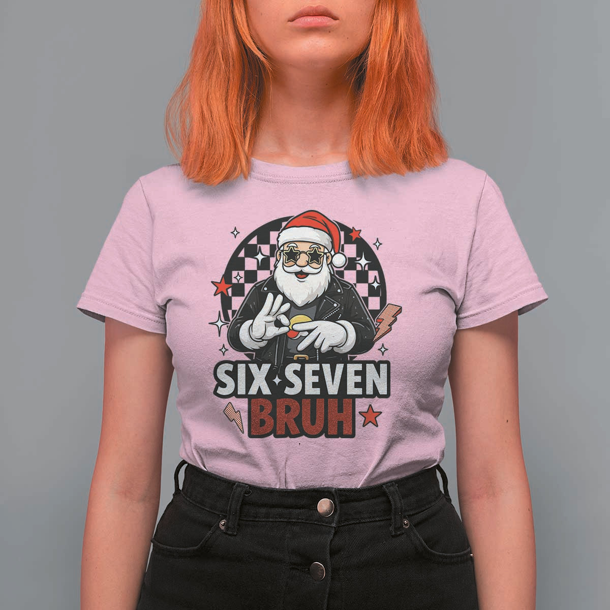 Six Seven Bruh Christmas Meme T Shirt For Women Cool Santa 67 Hand Sign Street Style Vibes - Wonder Print Shop