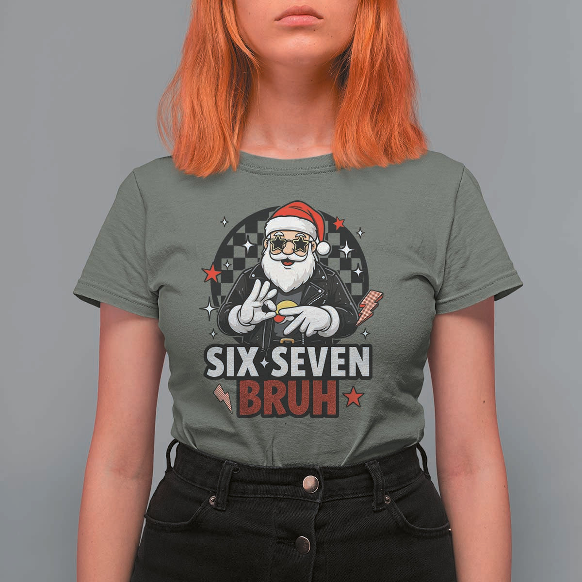 Six Seven Bruh Christmas Meme T Shirt For Women Cool Santa 67 Hand Sign Street Style Vibes - Wonder Print Shop