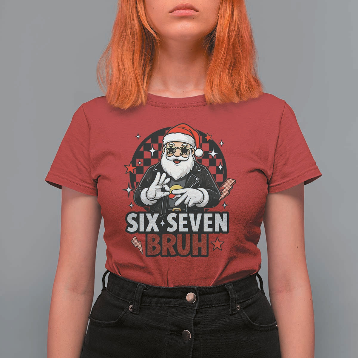 Six Seven Bruh Christmas Meme T Shirt For Women Cool Santa 67 Hand Sign Street Style Vibes - Wonder Print Shop