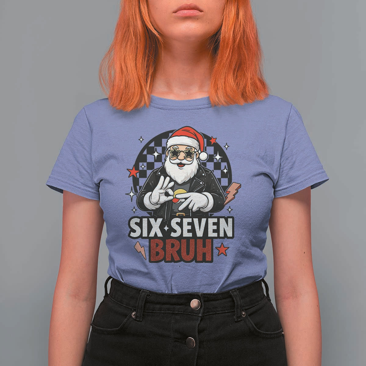 Six Seven Bruh Christmas Meme T Shirt For Women Cool Santa 67 Hand Sign Street Style Vibes - Wonder Print Shop