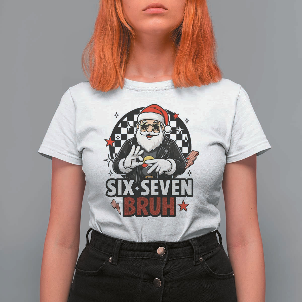 Six Seven Bruh Christmas Meme T Shirt For Women Cool Santa 67 Hand Sign Street Style Vibes - Wonder Print Shop