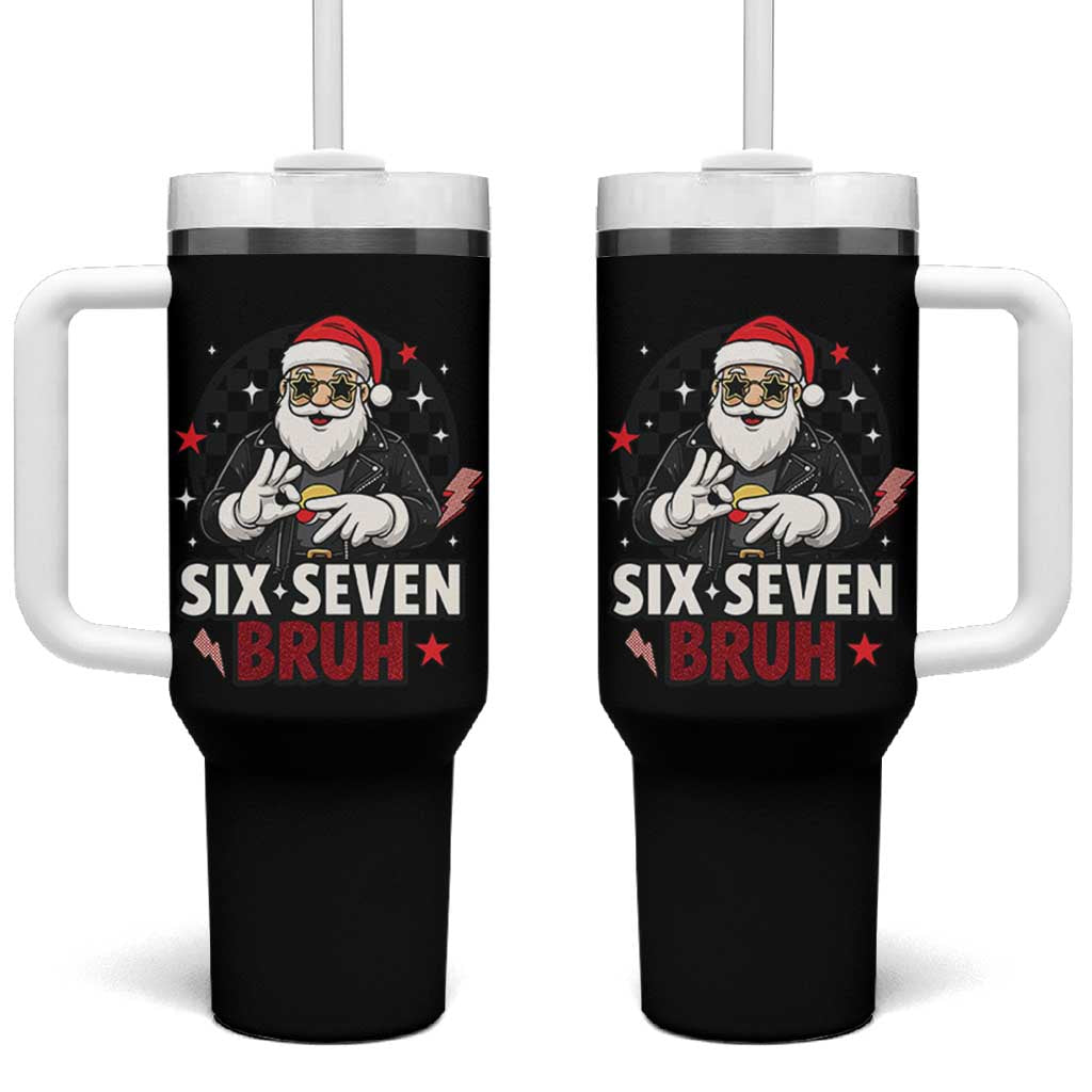 Six Seven Bruh Christmas Meme Tumbler With Handle Cool Santa 67 Hand Sign Street Style Vibes - Wonder Print Shop