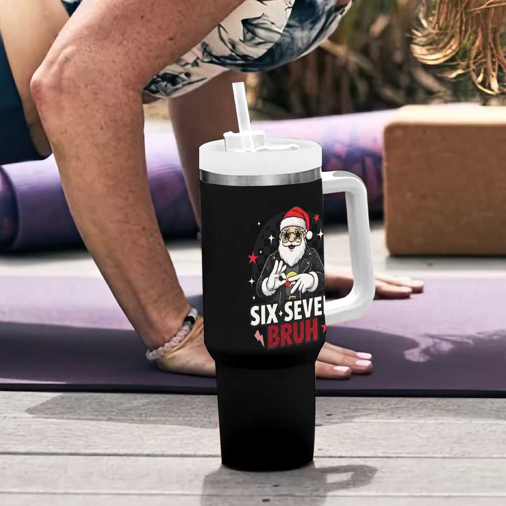 Six Seven Bruh Christmas Meme Tumbler With Handle Cool Santa 67 Hand Sign Street Style Vibes - Wonder Print Shop