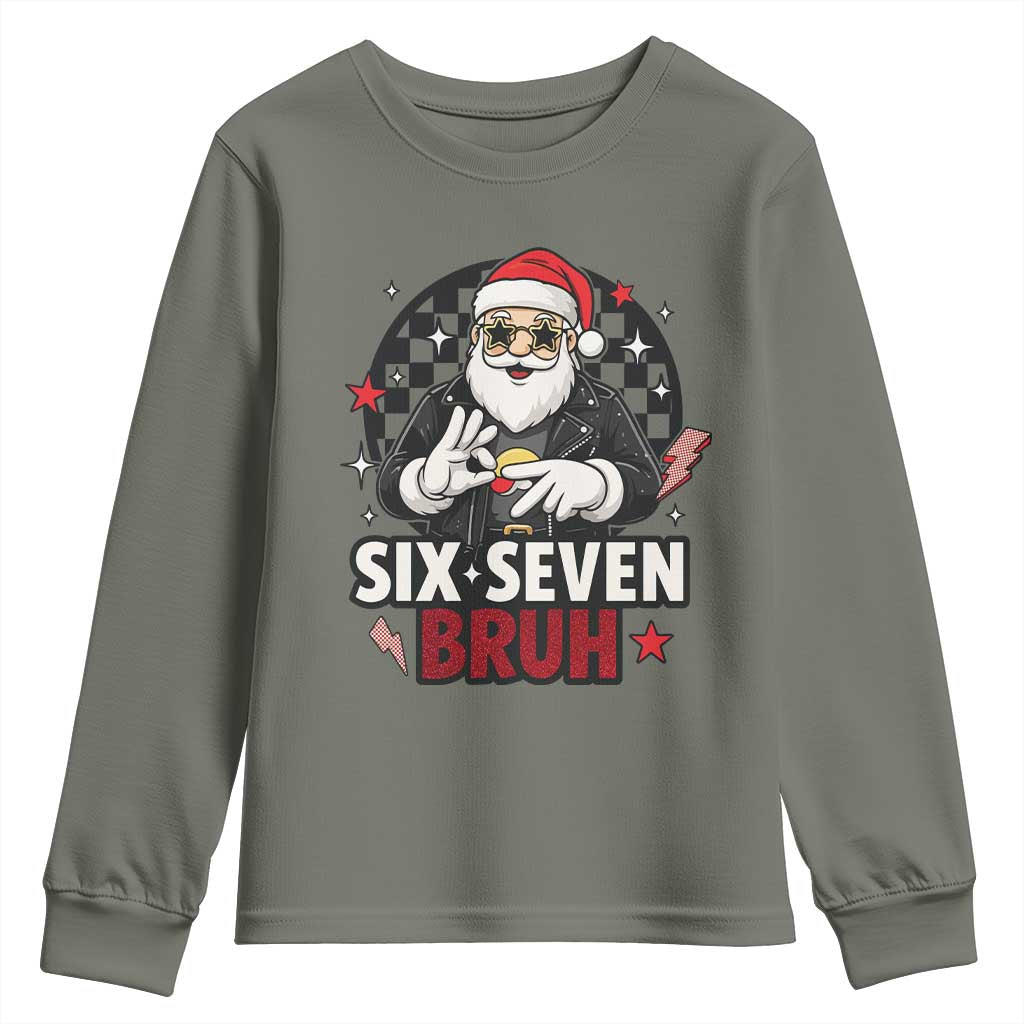 Six Seven Bruh Christmas Meme Youth Sweatshirt Cool Santa 67 Hand Sign Street Style Vibes - Wonder Print Shop