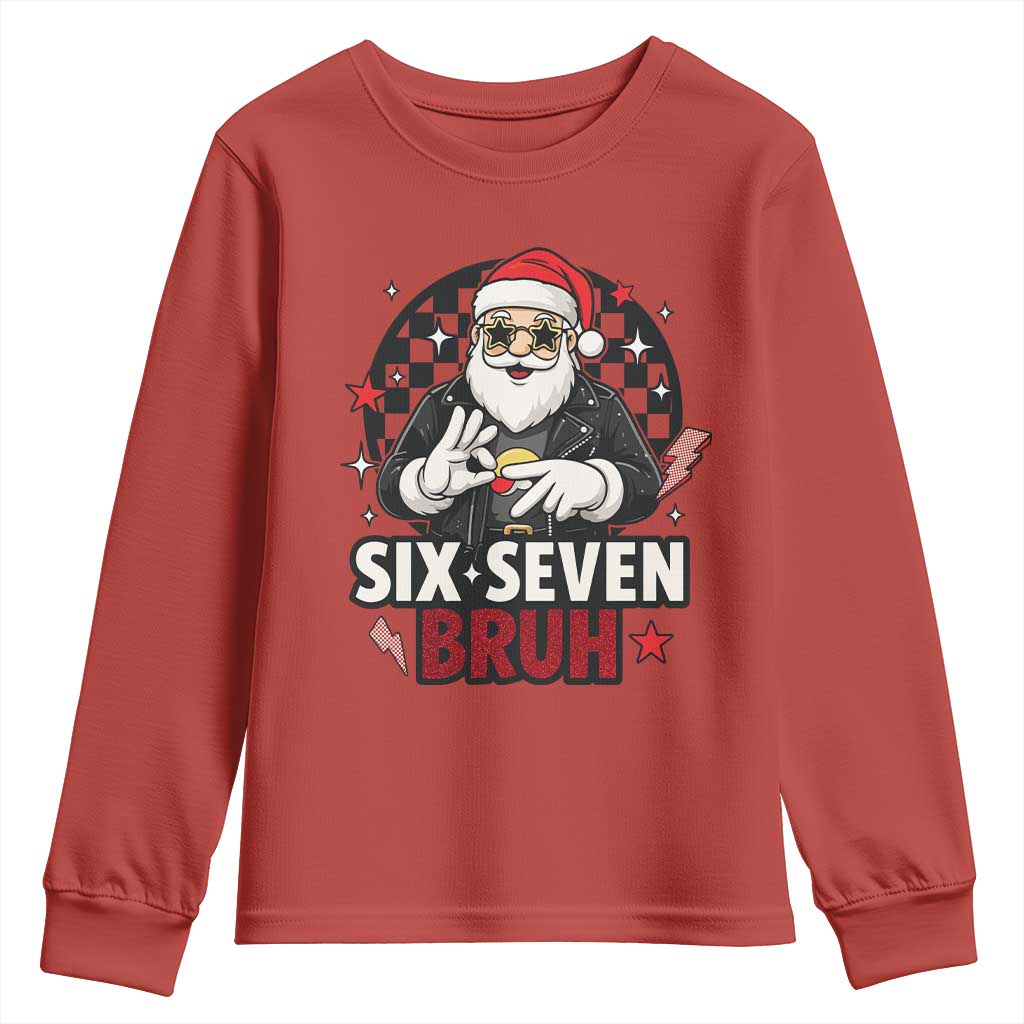 Six Seven Bruh Christmas Meme Youth Sweatshirt Cool Santa 67 Hand Sign Street Style Vibes - Wonder Print Shop