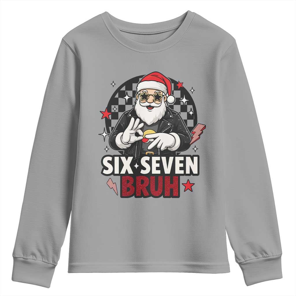 Six Seven Bruh Christmas Meme Youth Sweatshirt Cool Santa 67 Hand Sign Street Style Vibes - Wonder Print Shop