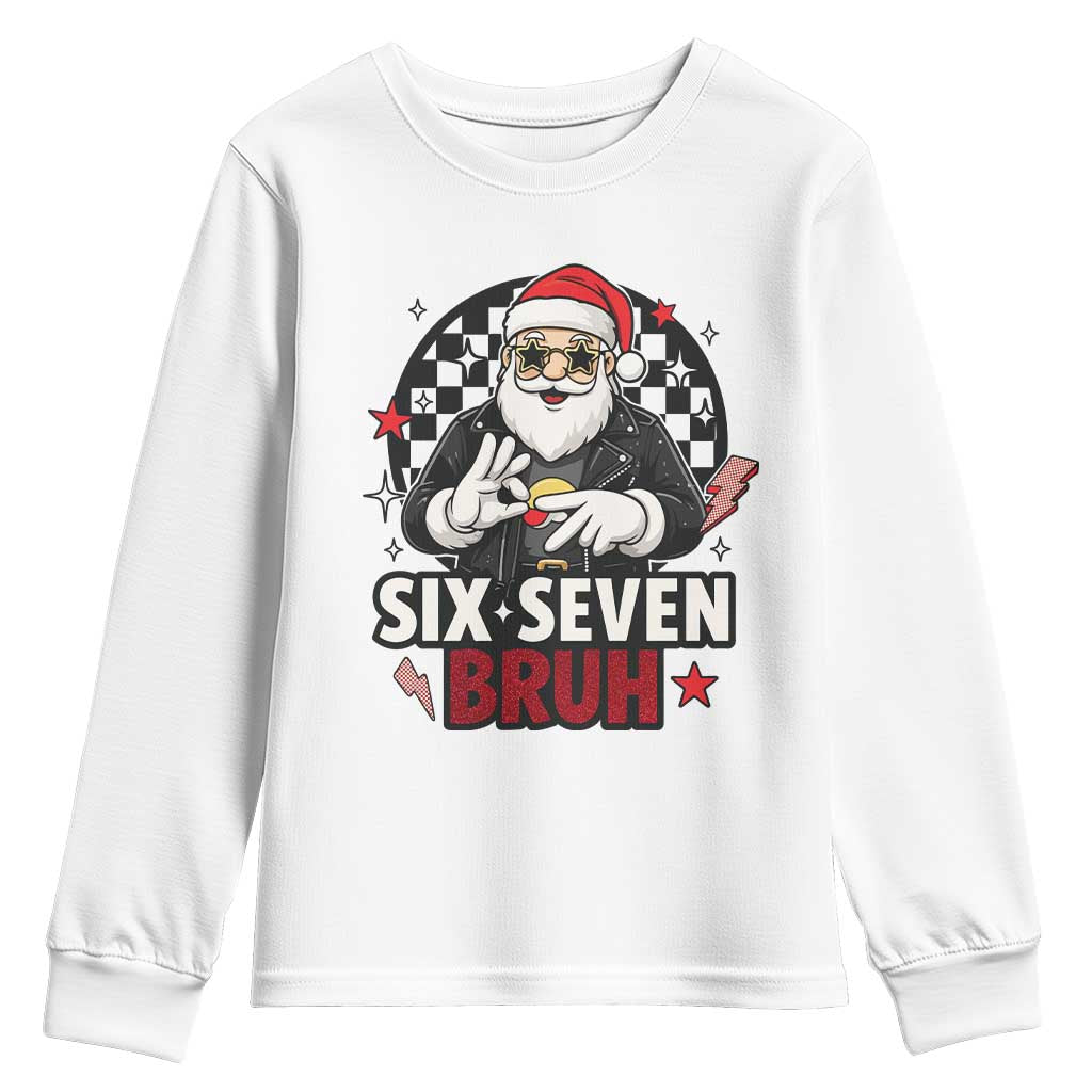 Six Seven Bruh Christmas Meme Youth Sweatshirt Cool Santa 67 Hand Sign Street Style Vibes - Wonder Print Shop