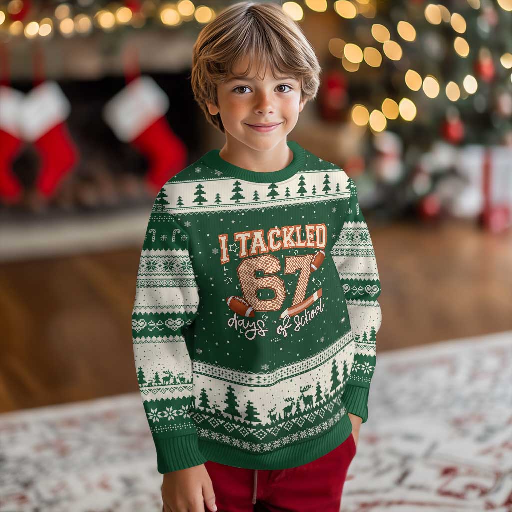 I Tackled 67 Days of School Ugly Christmas Sweater Funny Six Seven Meme Football Lover Milestone - Wonder Print Shop