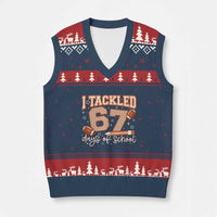 I Tackled 67 Days of School V-Neck Knit Sweater Vest Funny Six Seven Meme Football Lover Milestone - Wonder Print Shop
