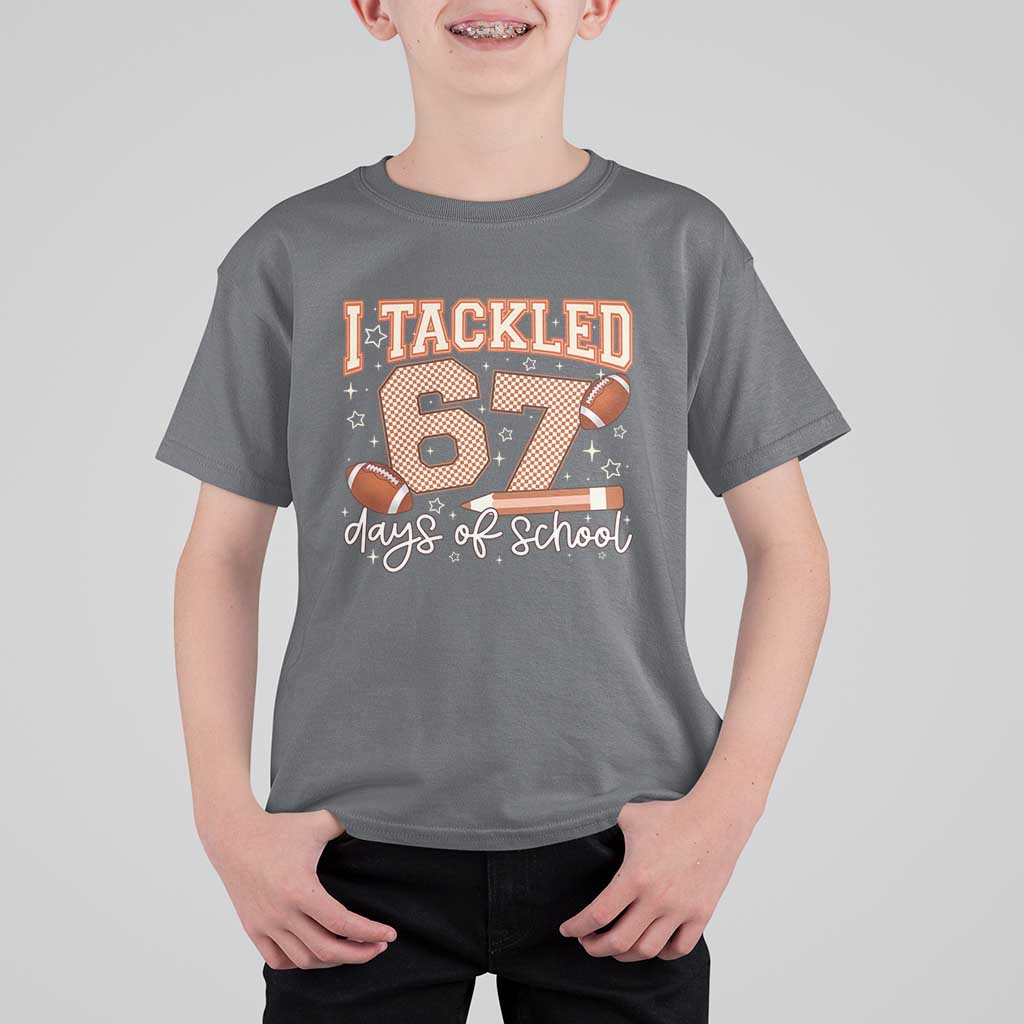 I Tackled 67 Days of School T Shirt For Kid Funny Six Seven Meme Football Lover Milestone - Wonder Print Shop