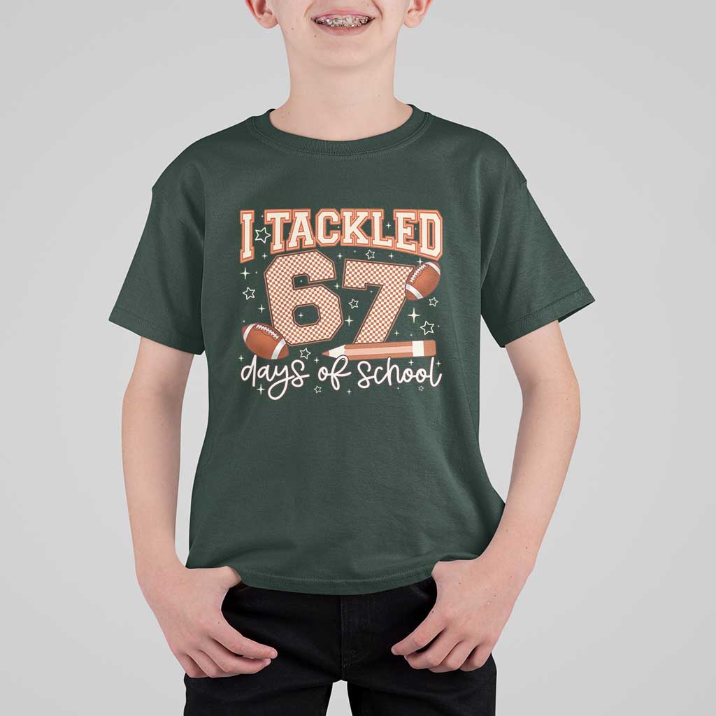I Tackled 67 Days of School T Shirt For Kid Funny Six Seven Meme Football Lover Milestone - Wonder Print Shop