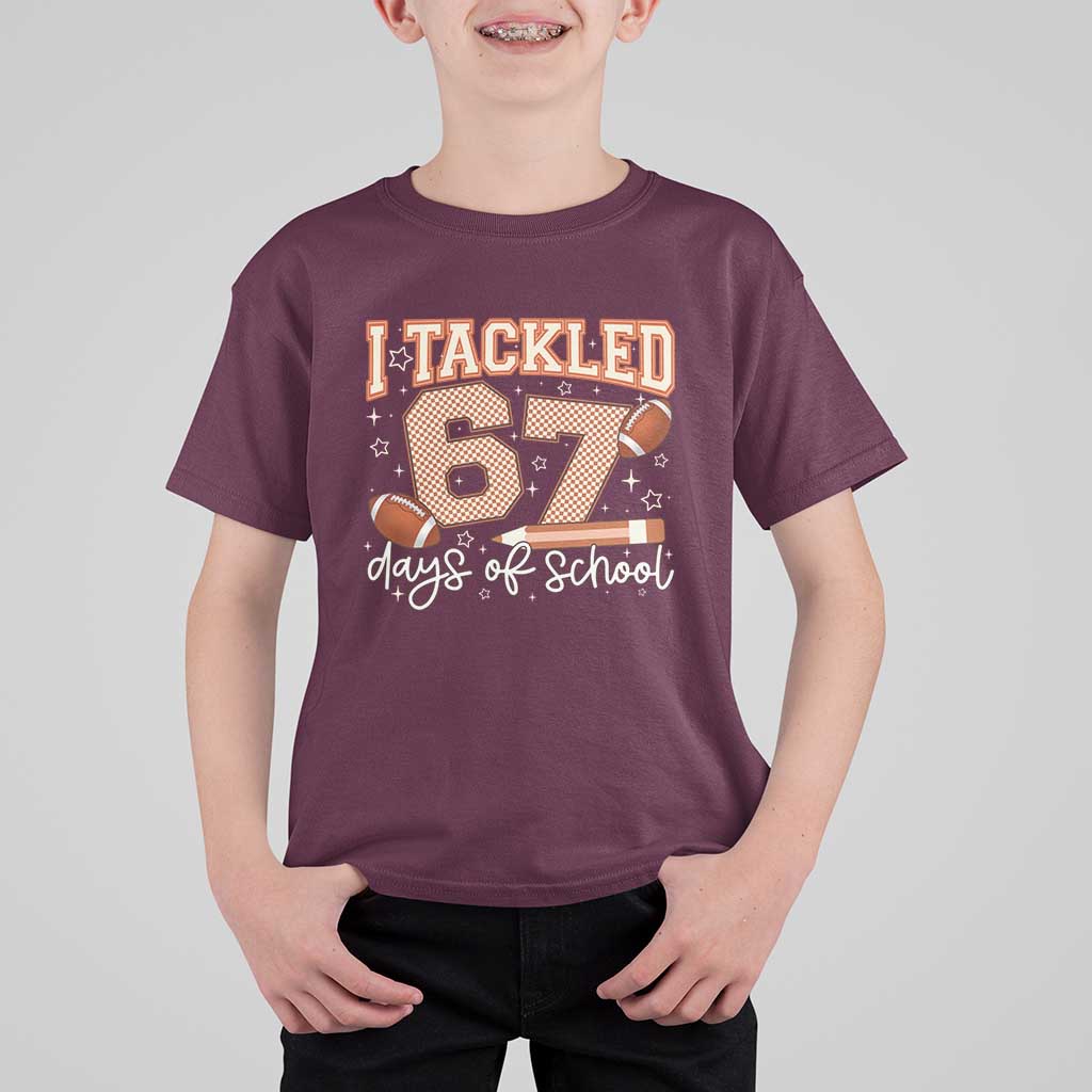 I Tackled 67 Days of School T Shirt For Kid Funny Six Seven Meme Football Lover Milestone - Wonder Print Shop